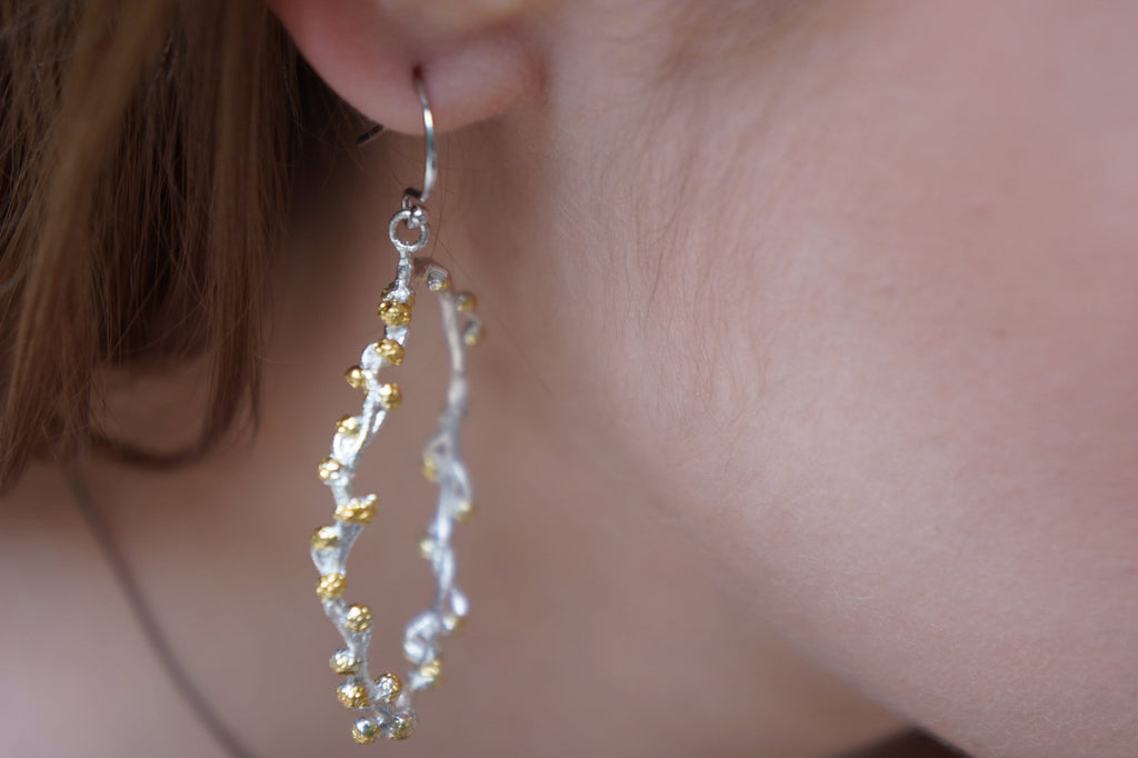 Sterling Silver Hoop Earrings – Gold Bud Flower Jewelry | Handmade Botanical Gifts