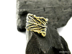 Nature Inspired Leaf Ring, Wide Brass Band (Adjustable, Unisex)