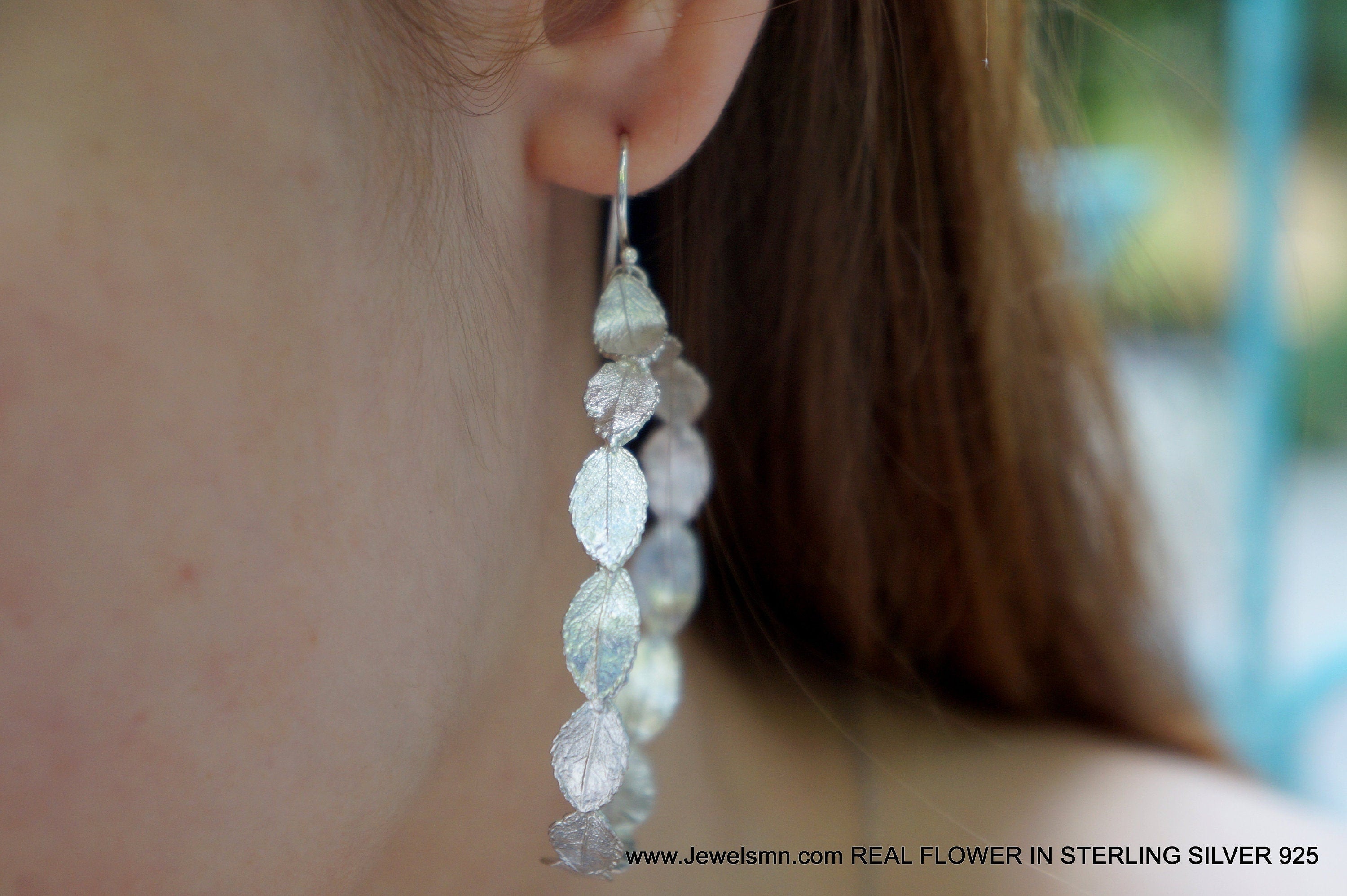 Sterling Silver Leaf Hoop Earrings - Large, Dangle Style