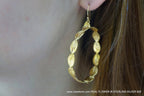 Hoop Earrings: Real Tiny Rose Leaf Detail - 14k Gold Plated Silver