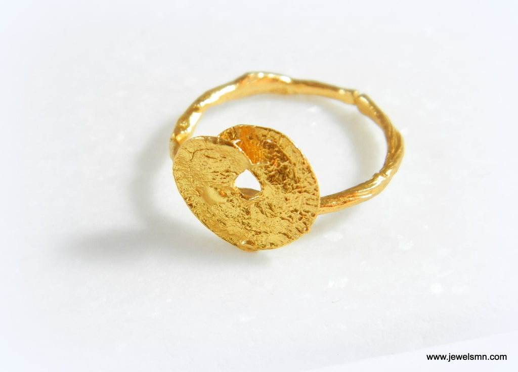 Nature-Inspired Ring: Gold Leaf Spiral and Branch - Recycled Silver