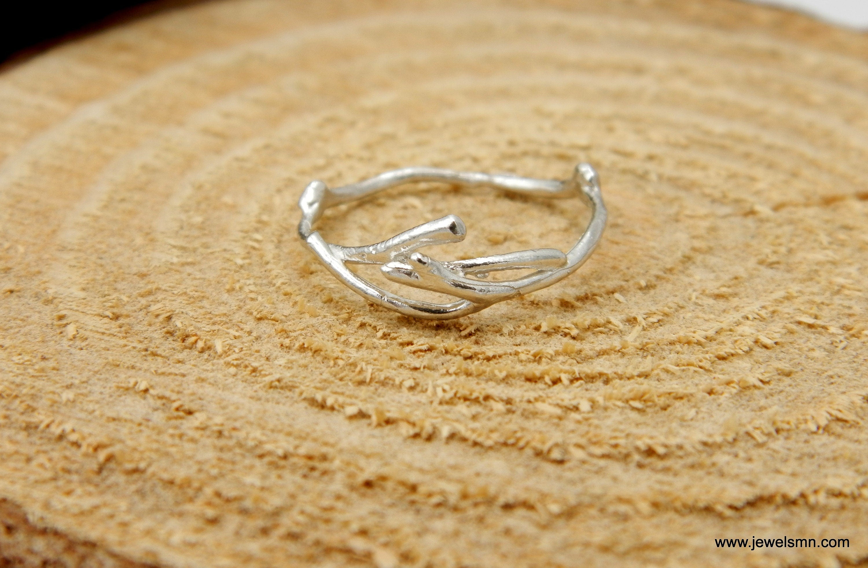 Sterling Silver Twig Ring – Minimalist Nature Ring With Jasmine Branch Design