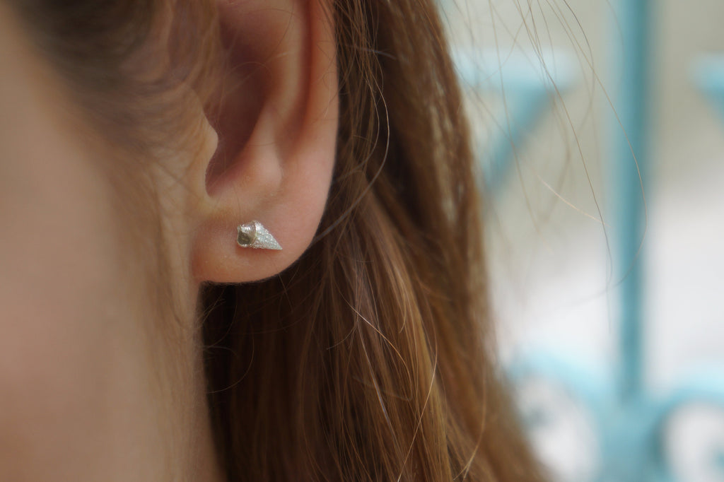 Sterling Silver Stud Earrings - Tiny Sea Shell Minimalist Nautical Jewelry Gift