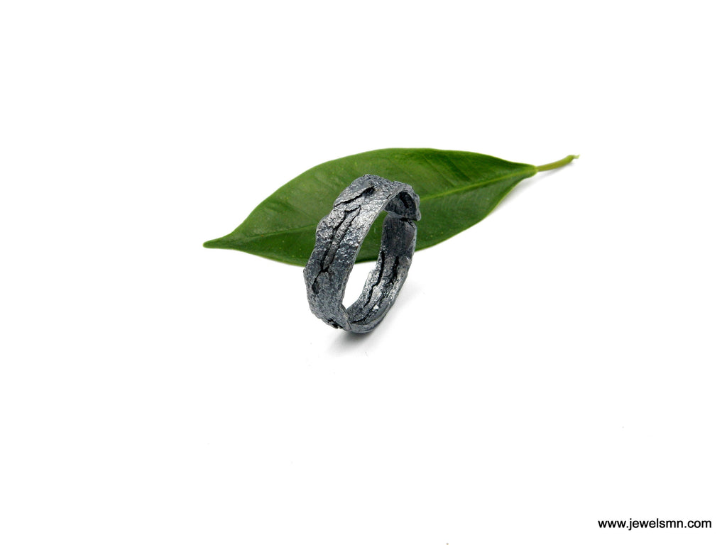 Nature-Inspired Men’s Ring: Black Oxidized Tree Bark Sterling Silver