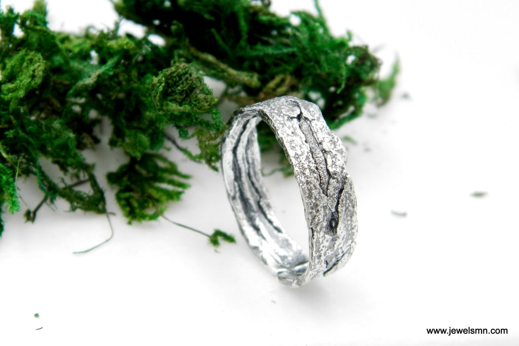 Nature-Inspired Men’s Ring: Black Oxidized Tree Bark Sterling Silver