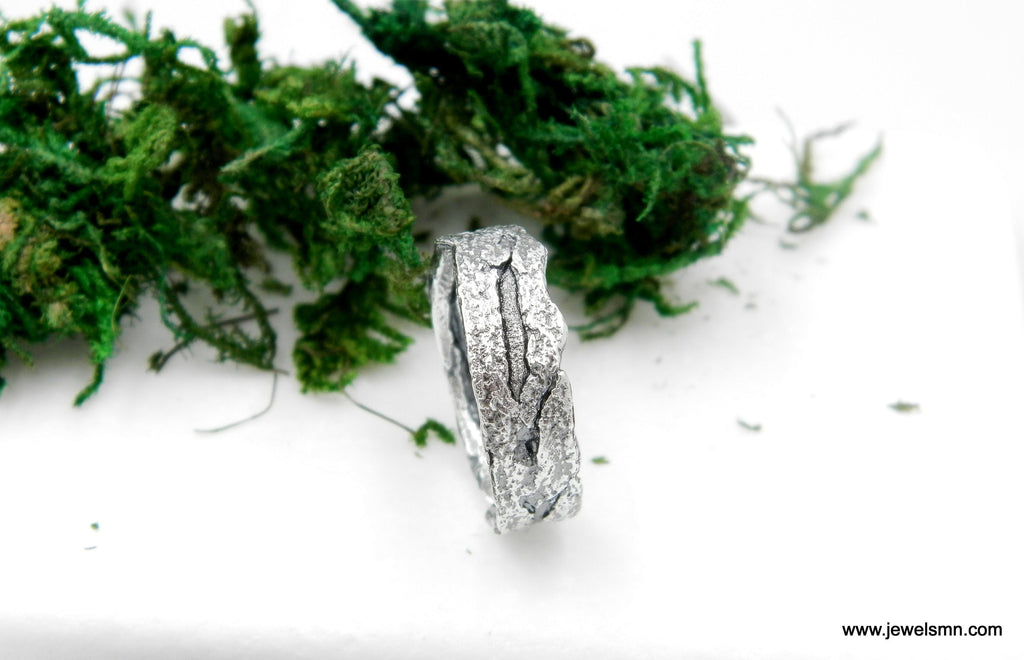 Nature-Inspired Men’s Ring: Black Oxidized Tree Bark Sterling Silver