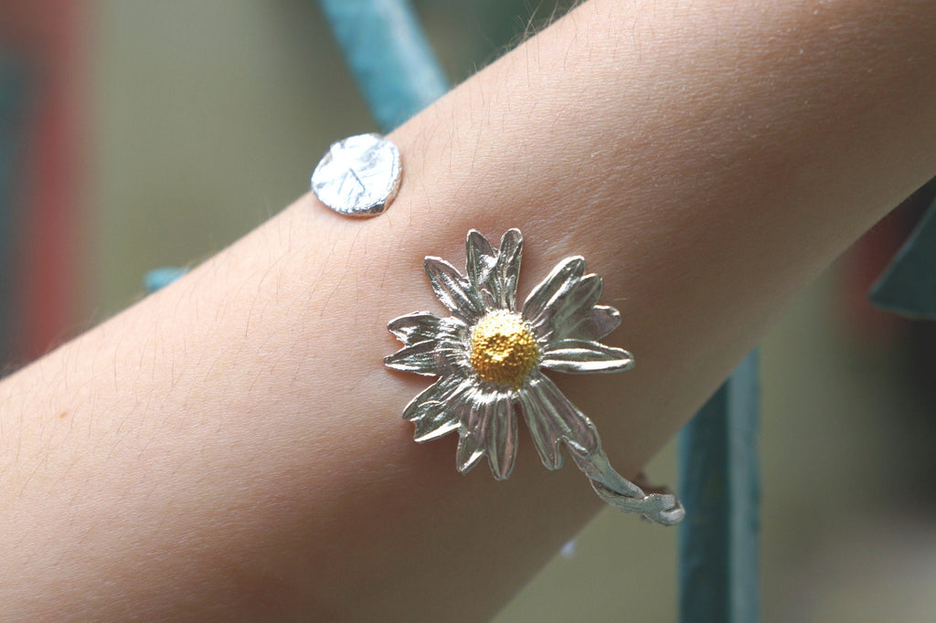 Sterling Silver Cuff Bracelet – Handmade Adjustable Floral Leaf Jewelry
