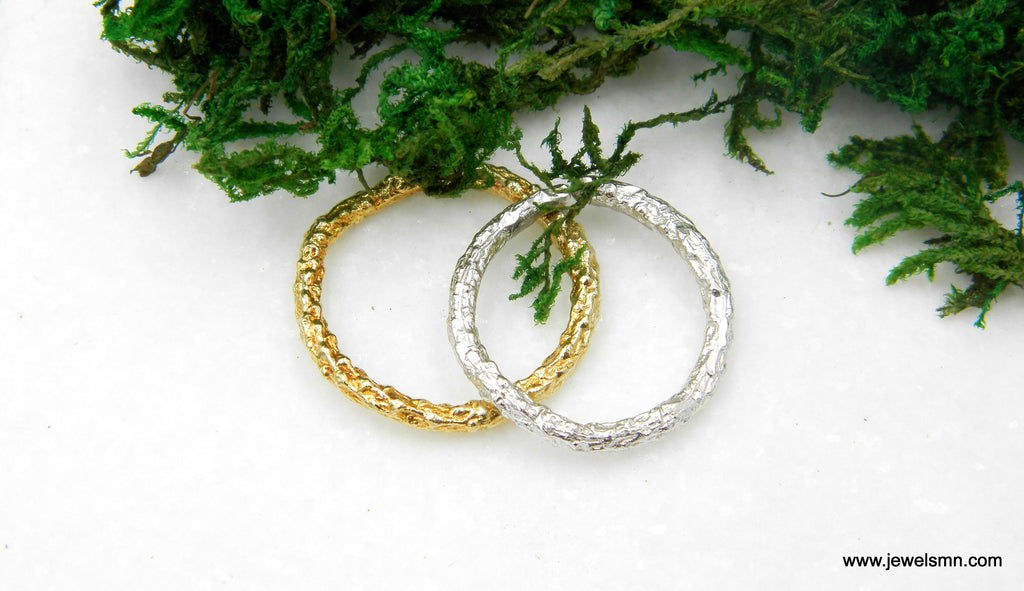 Solid Gold Wedding Band | Nature Inspired Pine Twig Ring - Handcrafted Unisex Branch Ring