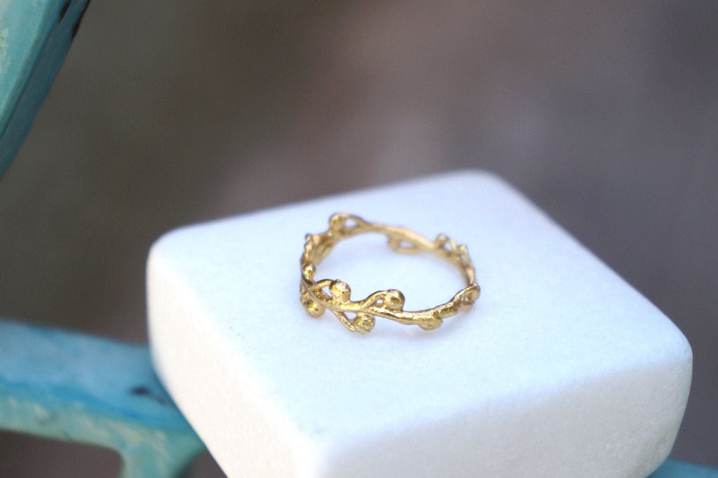 Solid Gold Twig Ring for Women: 14K Solid Nature-Inspired Band