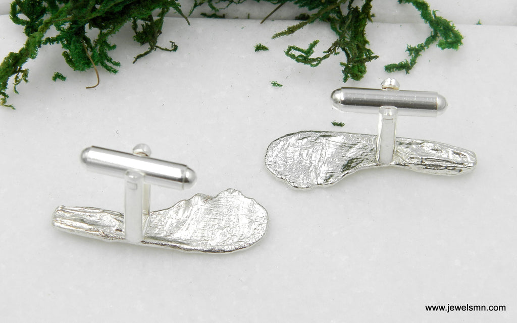 Silver Cuff Links - Maple Seed Design Men's Suit Accessories | Eco Friendly Jewelry Gift