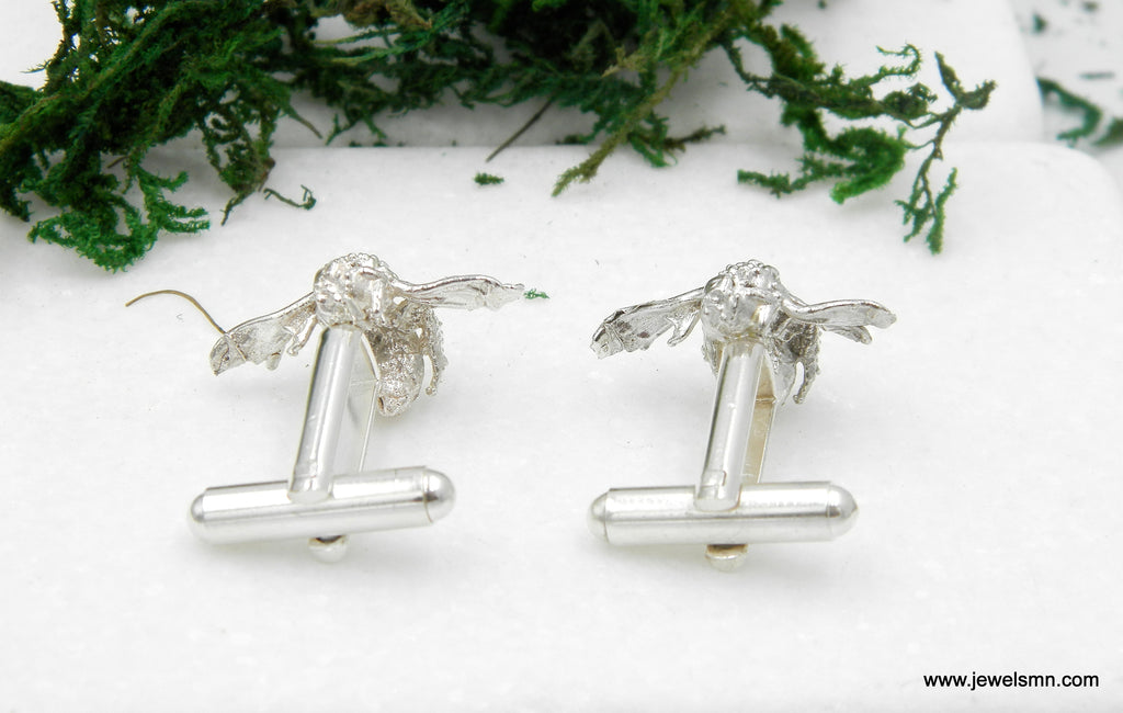 Bee Cufflinks – Silver Plated Brass Nature Cufflinks | Unique Suit Accessories Gift