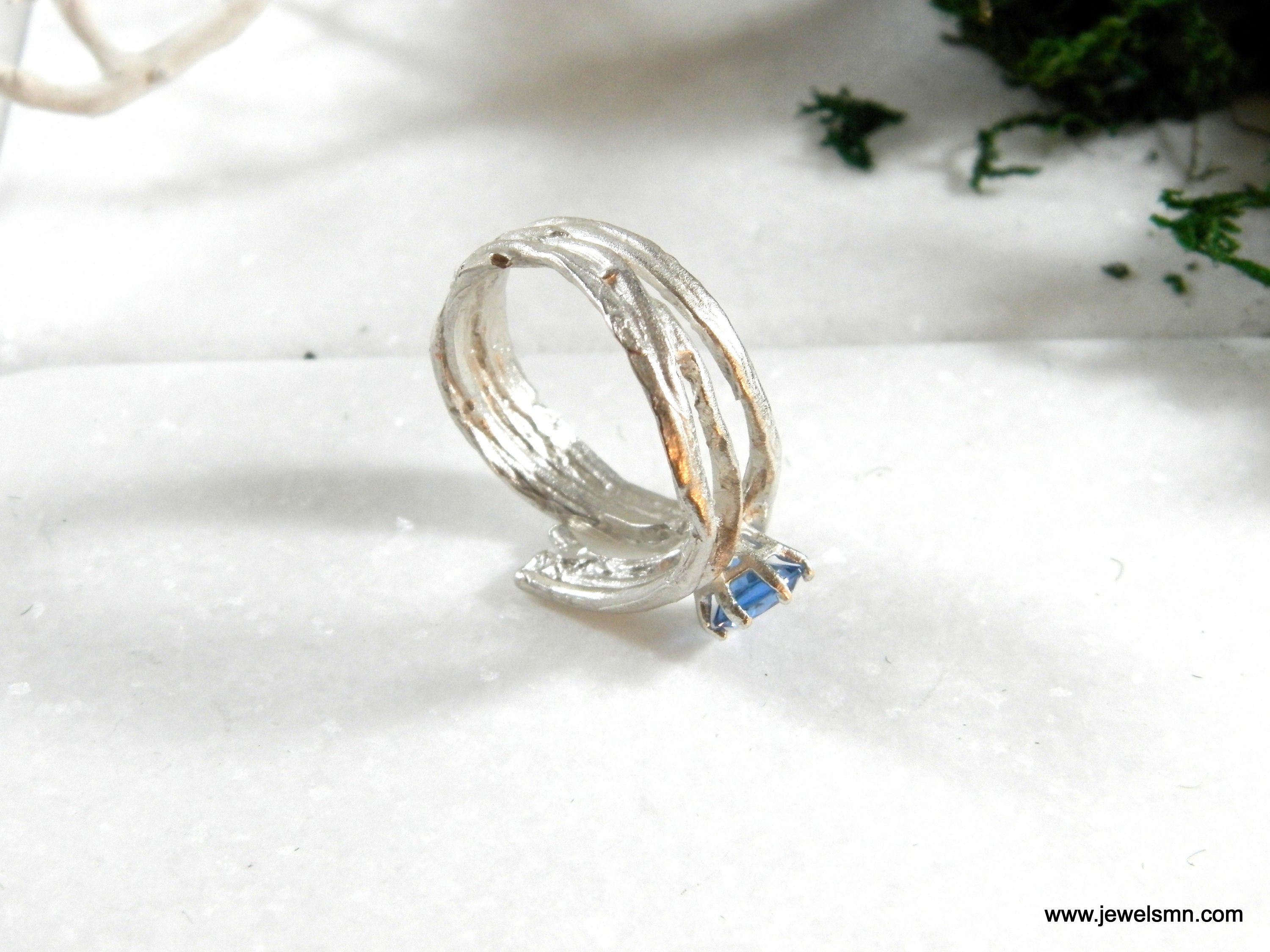 Branch Ring: Sterling Silver Nature Design - Lab Diamond Accent