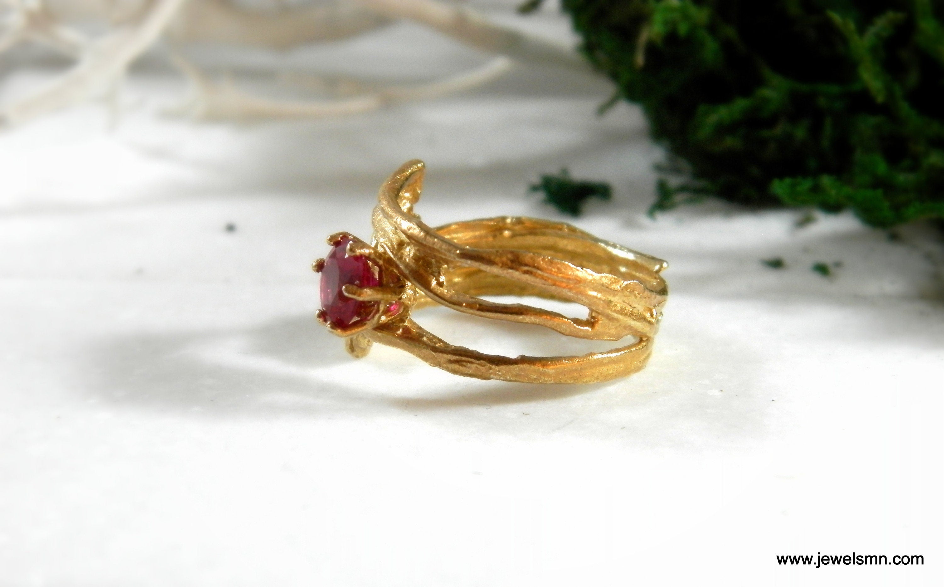 Vintage Gold Statement Ring - Pine Tree Branch Design