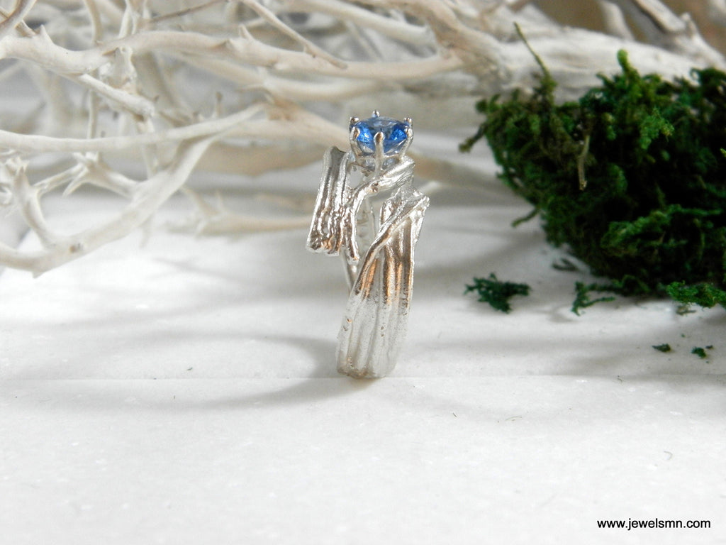 Branch Ring: Sterling Silver Nature Design - Lab Diamond Accent
