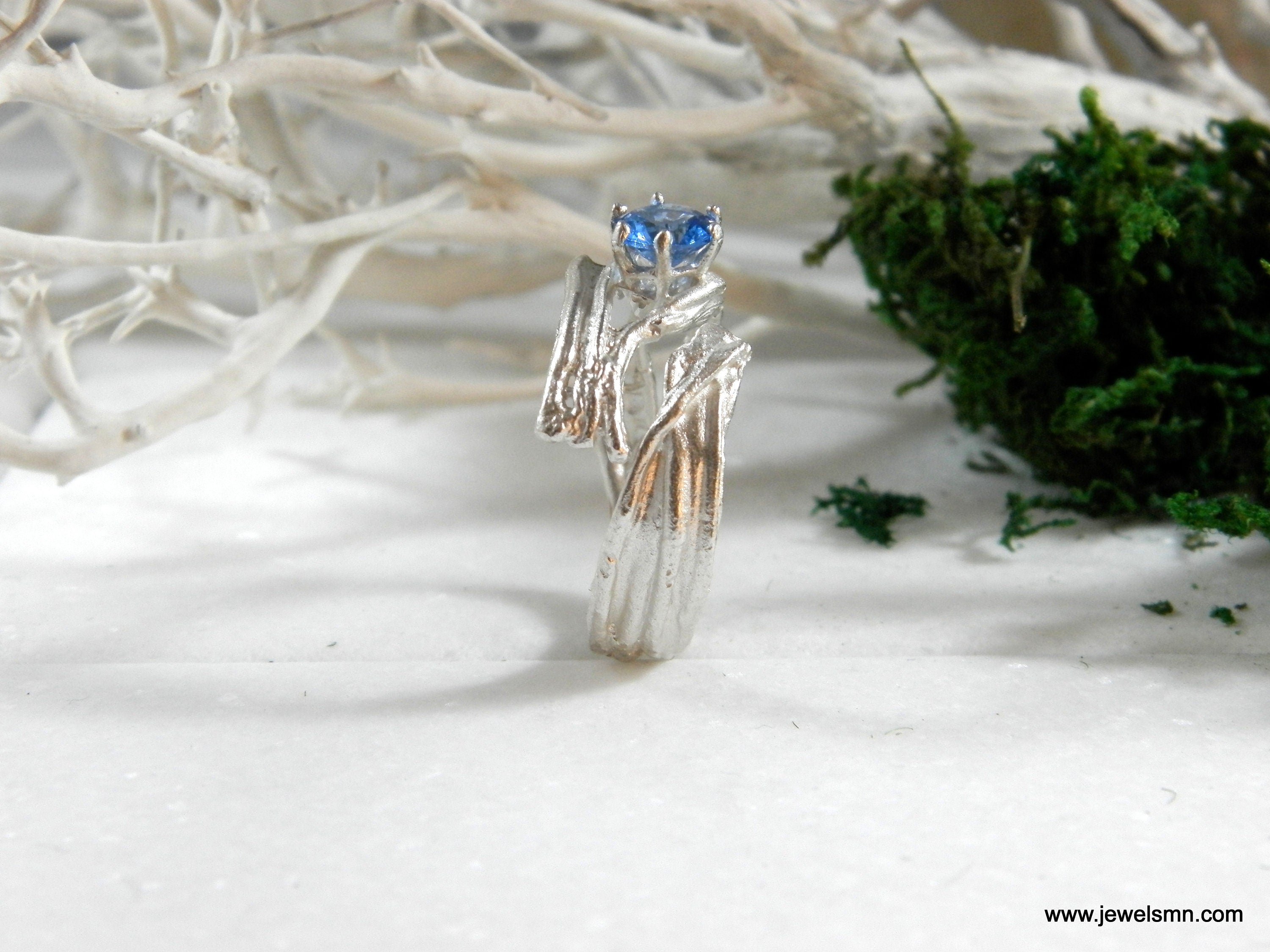 Branch Ring: Sterling Silver Nature Design - Lab Diamond Accent