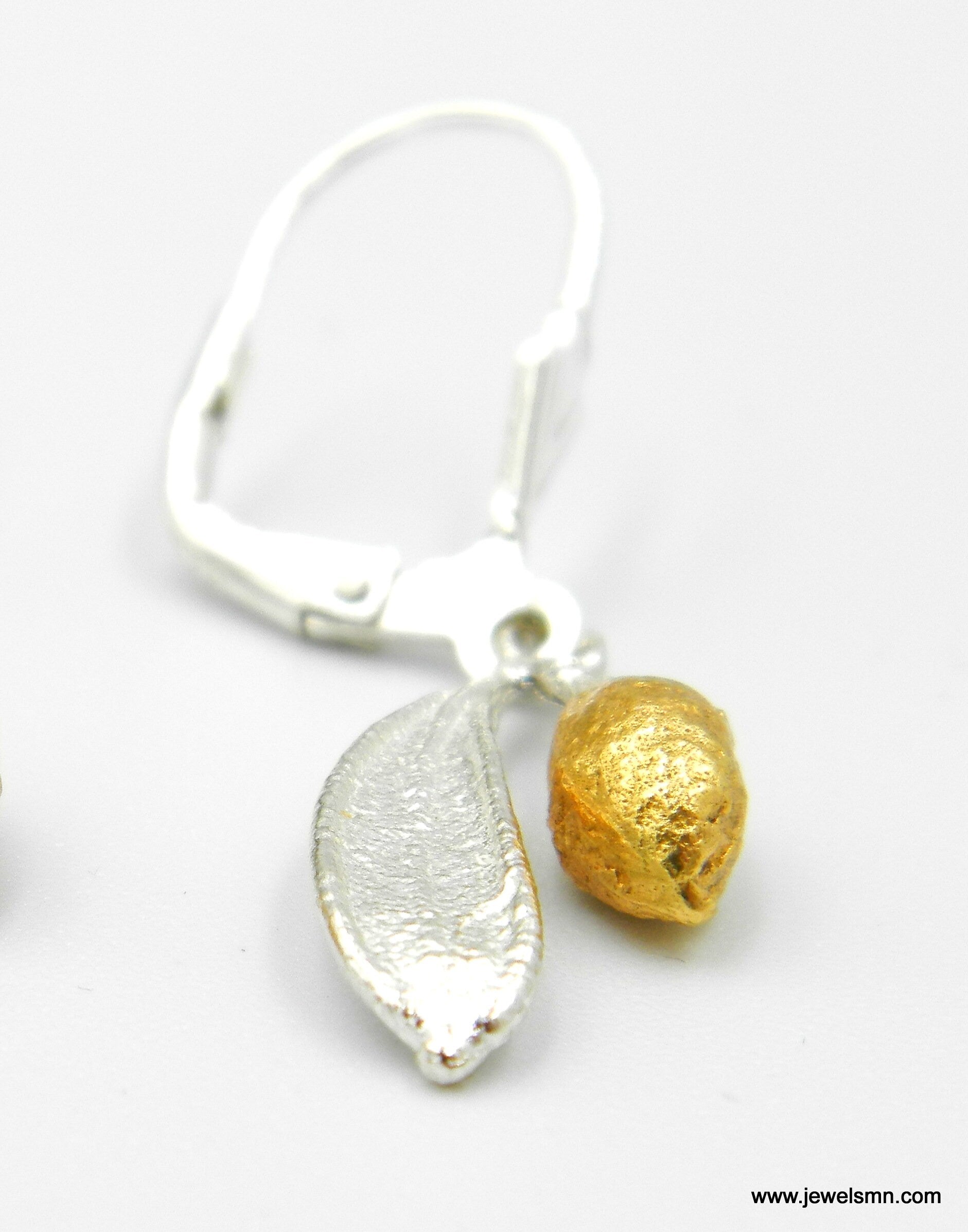 Olive Leaf Earrings – Silver Dangle Jewelry With Gold Plated Fruit Detail