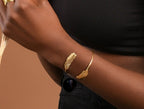 Acacia Leaf Cuff Bracelet, Adjustable Gold-Plated Silver, Nature-Inspired Handmade Jewelry