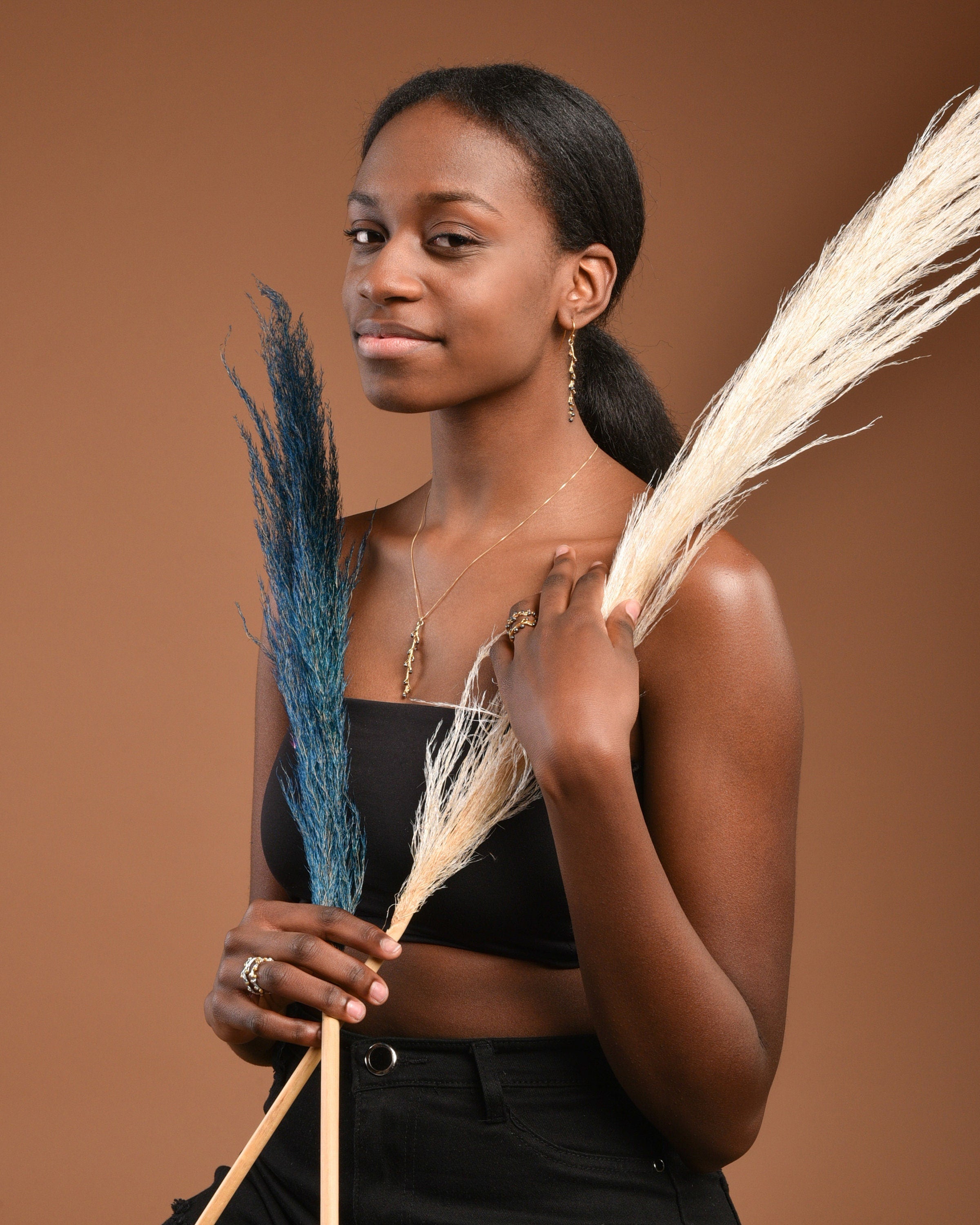 Goldplated Acacia Ring – Sterling Silver Botanical Jewelry With Black Rhodium Detail