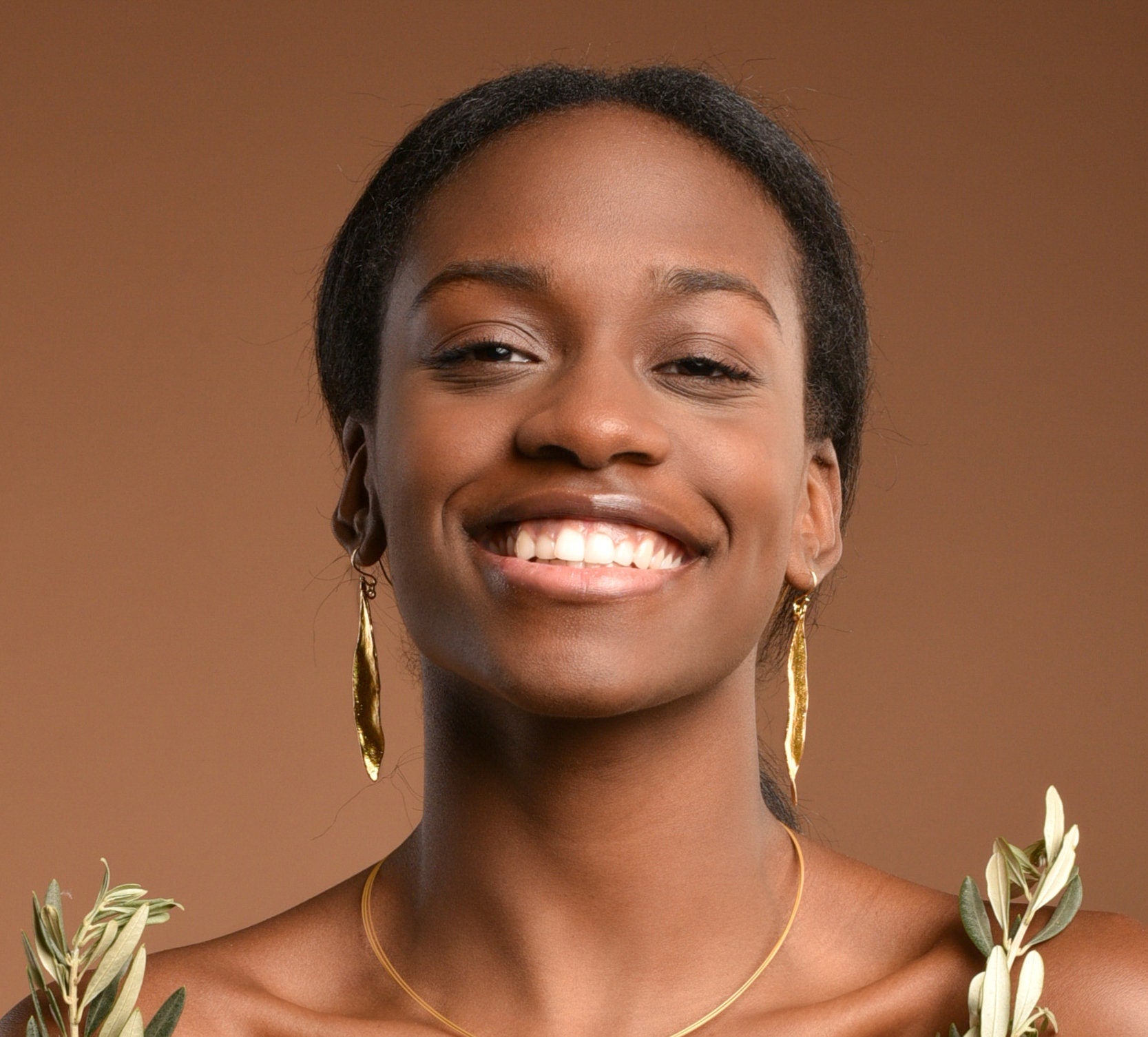 Gold Olive Leaf Earrings - Handmade Sterling Silver 925 Long Dangle Jewelry Gift For Mom