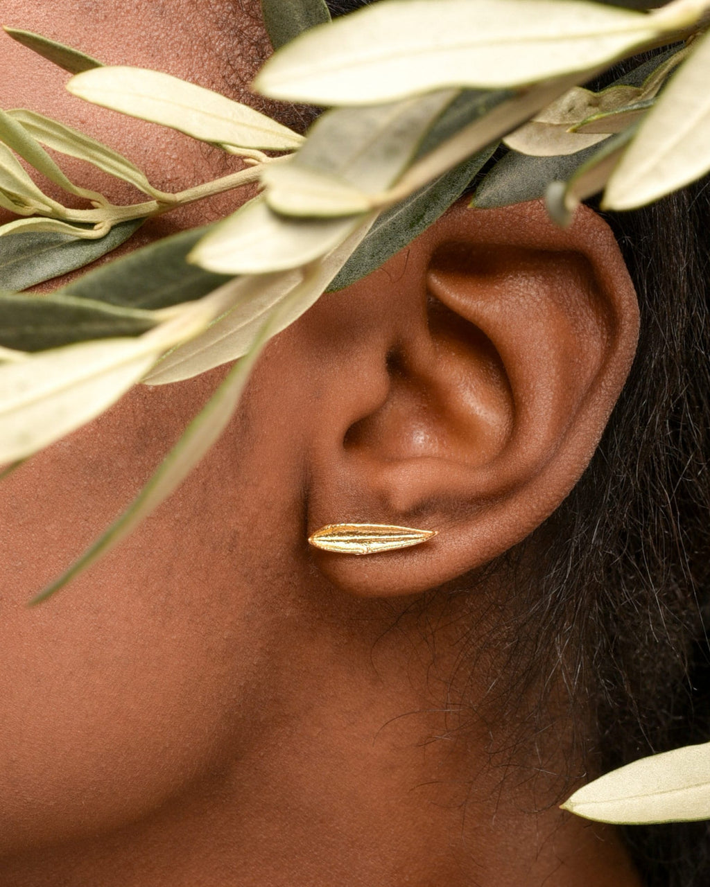 Olive Leaf Stud Earrings – Minimalist 14k Gold Plated Recycled Silver Jewelry Gift