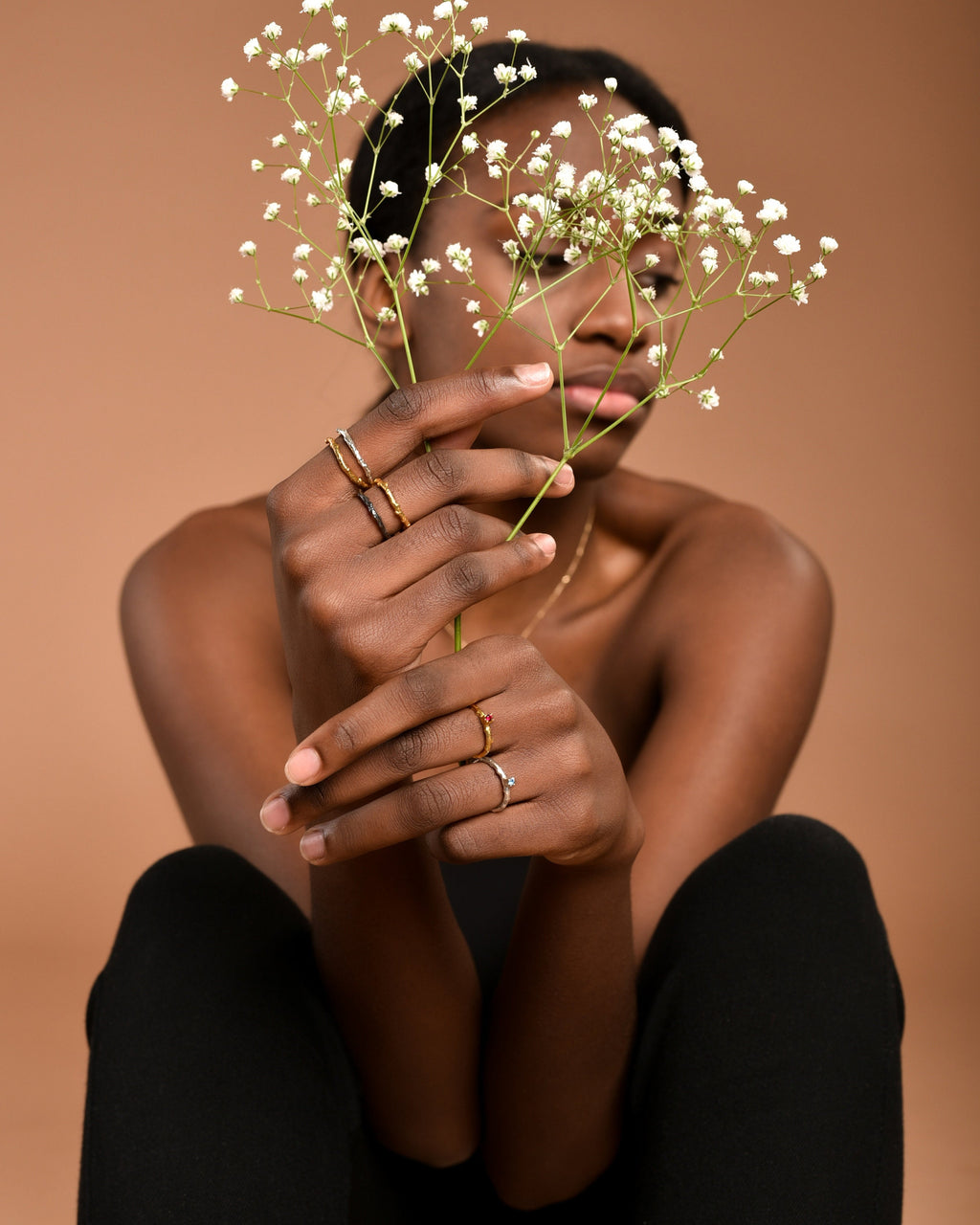 Olive Branch Ring – Two Tone Adjustable Silver Double Band Twig Ring