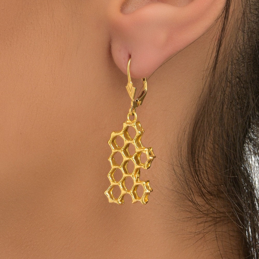 Honeycomb Statement Earrings: Gold Plated Sterling Silver