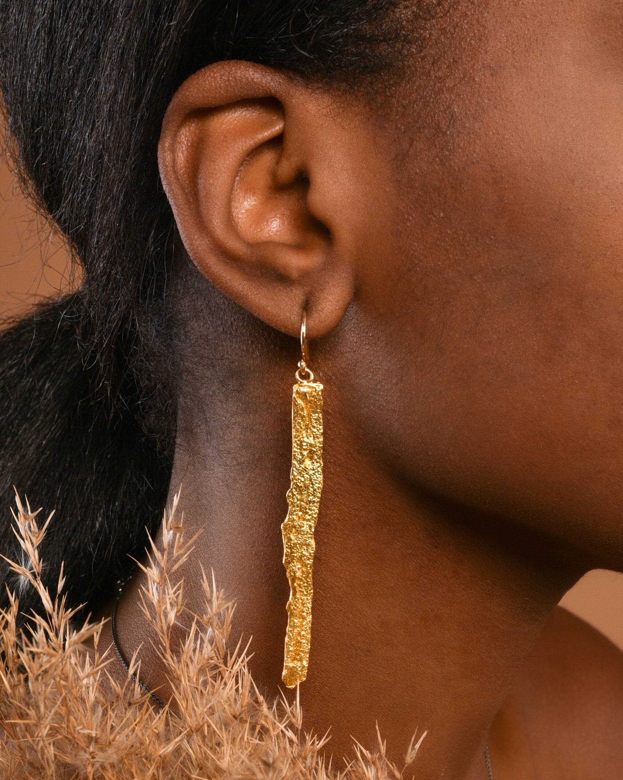 Tree Bark Earrings: Handmade Nature Jewelry (14k Gold on Silver)