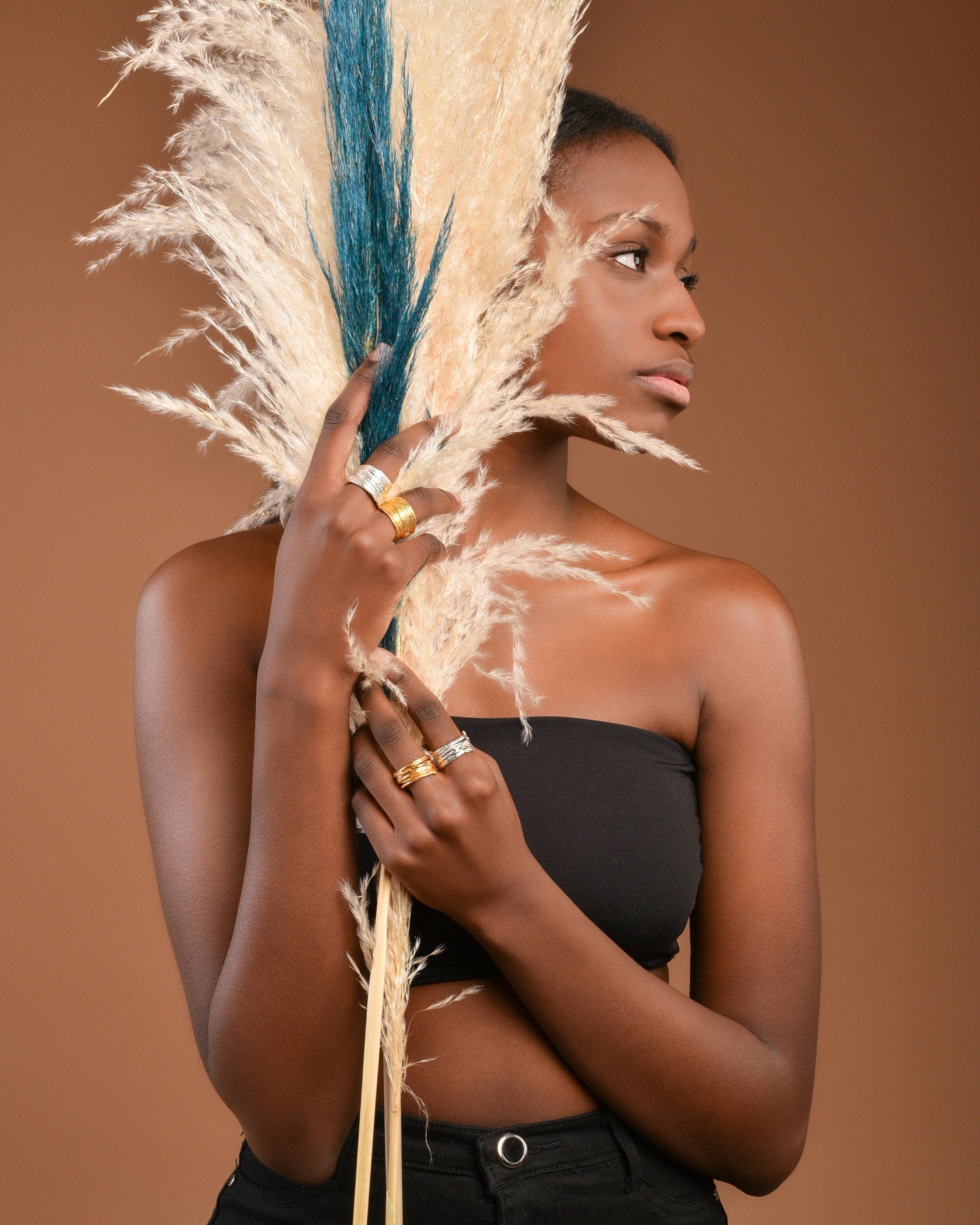 Gold Plated Silver Ring – Handmade Wide Band Ring with Bitter Orange Bark Design