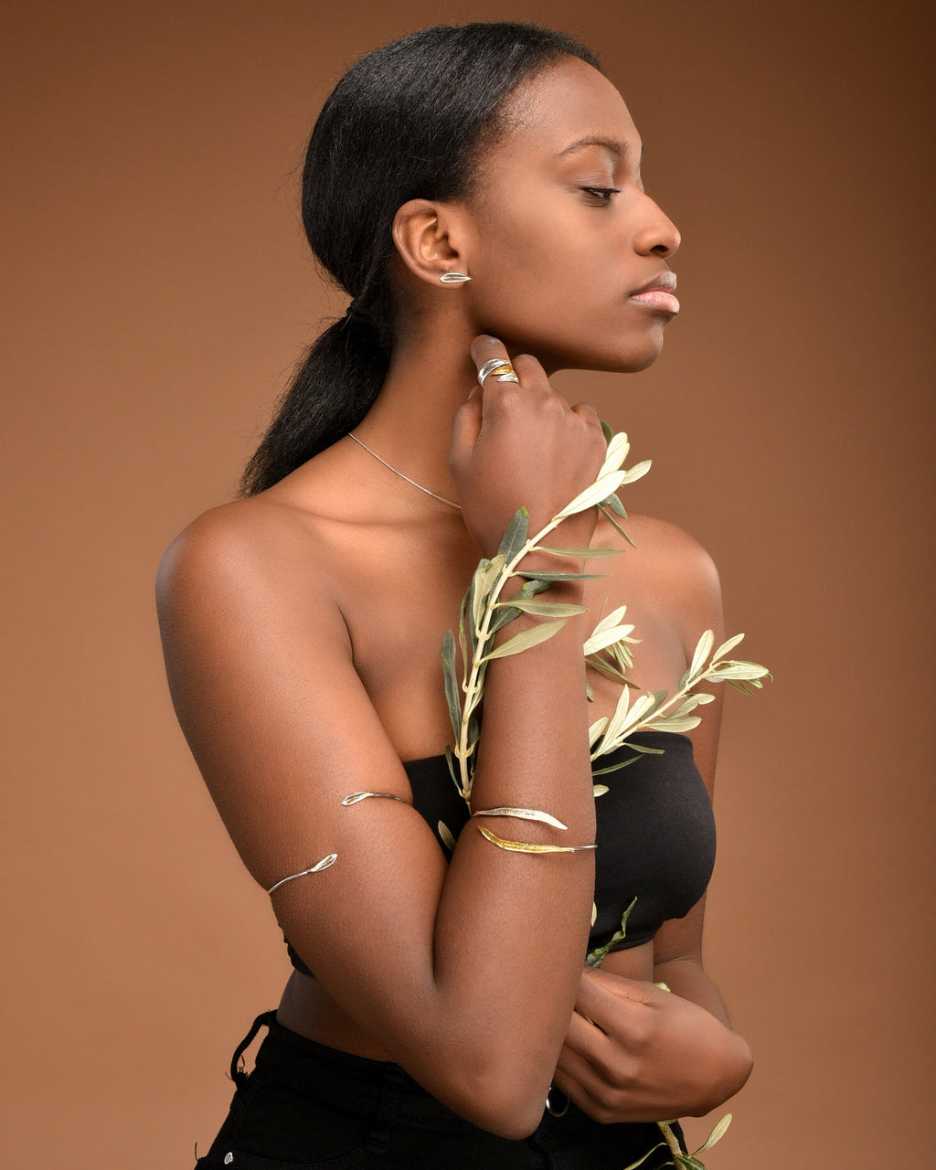 Olive Leaves Ring – Handmade Nature Jewelry | Recycled Sterling Silver, Black Rhodium Plated