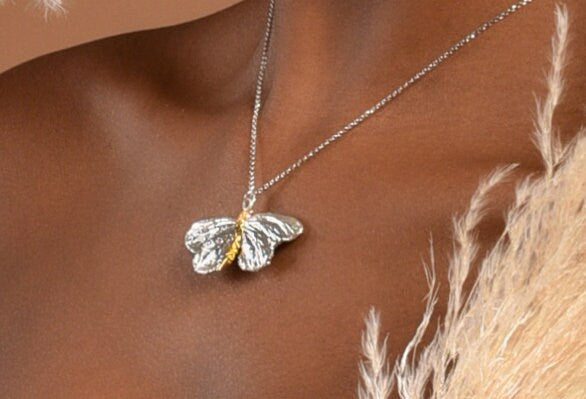 Real Butterfly Necklace – Sterling Silver Pendant | Gold Plated, Black Rhodium Chain