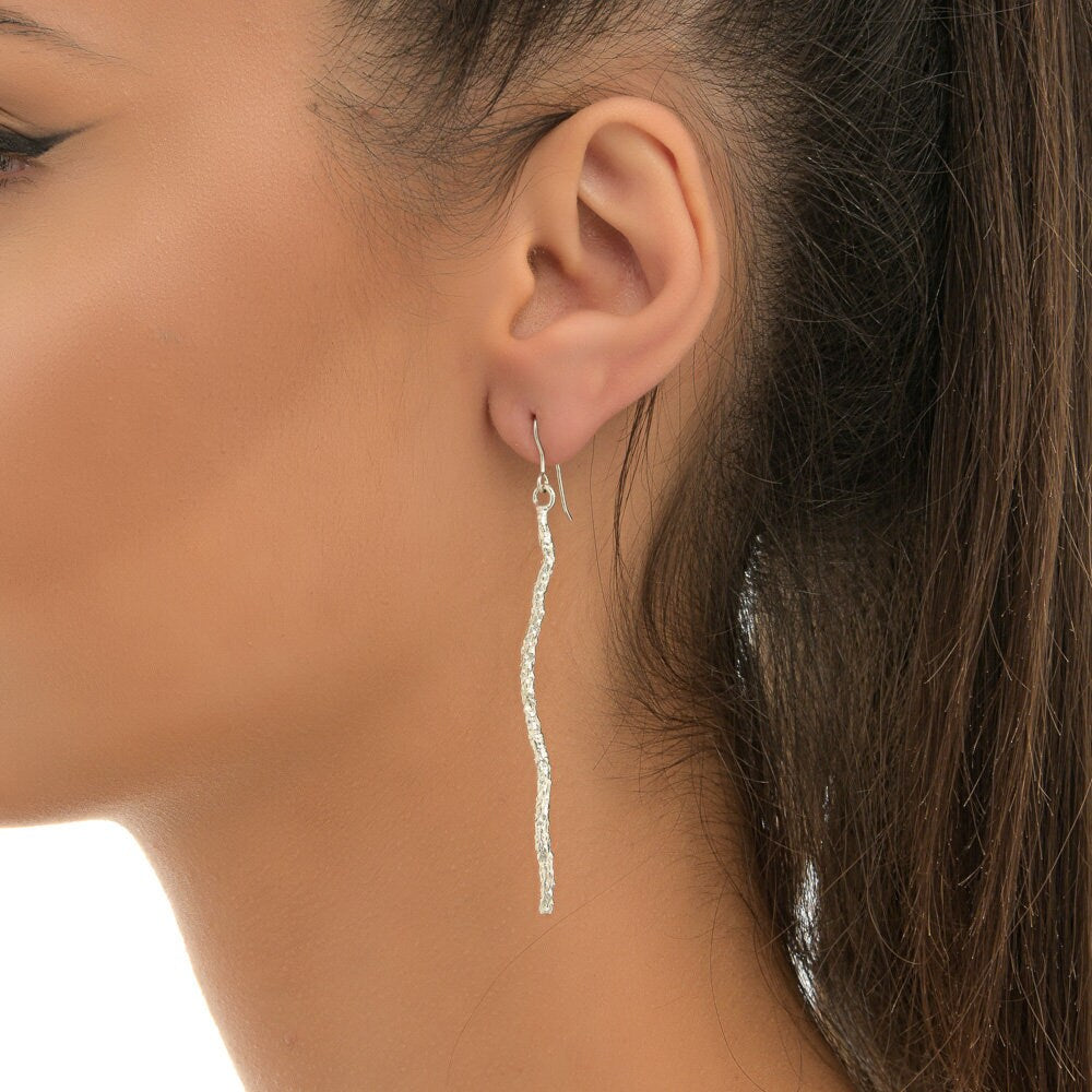 Silver Twig Earrings – Handmade Sterling Silver Statement Branch Jewelry With Organic Charm