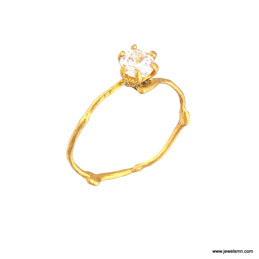 Minimal Solid Gold jasmine twig promise ring for woman. Engagement Gold Solitaire ring 18-14K-9k dainty branch Ethical Lab created Diamond