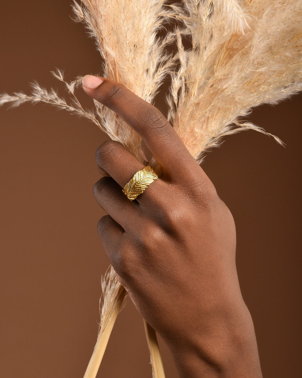 Mimosa Leaf Ring: Real Plant, 14k Gold Plated on Recycled Brass