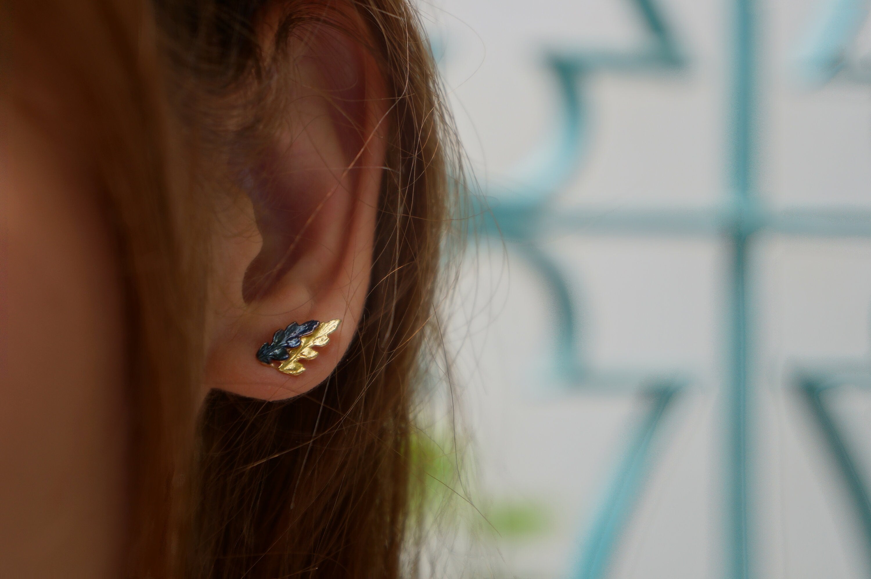 Fern Leaf Earrings – Two Tone Studs In Sterling Silver | Nature Inspired Jewelry