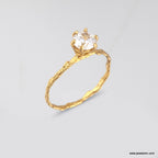 Solid Gold Branch Ring with Diamond, Handmade Minimalist Jewelry, Dainty Organic Band, Gift for Promise & Luck, Real Gold (9K, 14K, 18K)