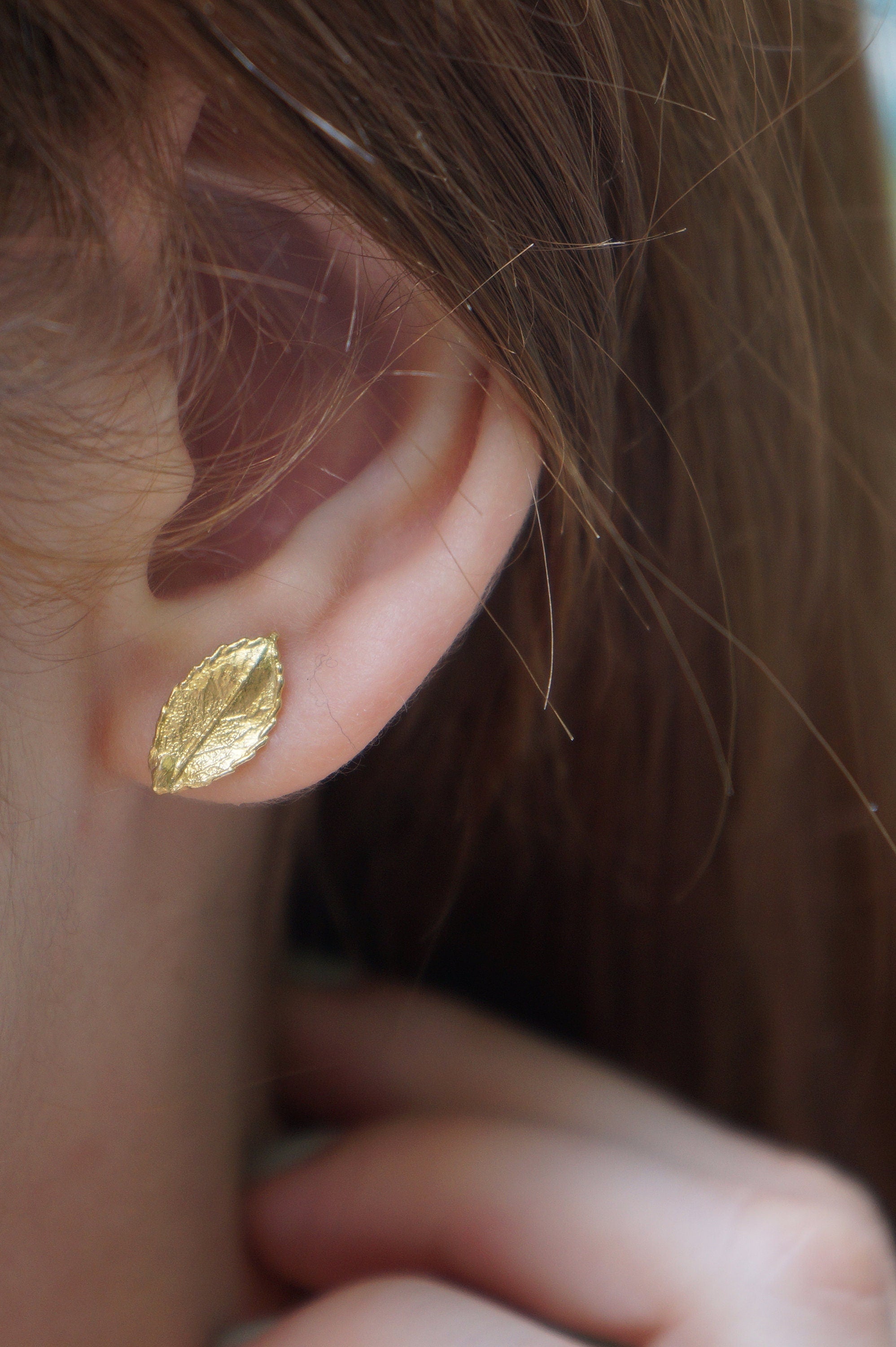 Gold Stud Earrings - Mini Rose Leaf Earrings 14k Gold Plated Sterling Silver