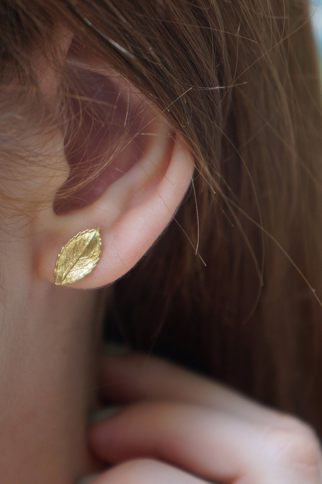 Gold Leaf Earrings: Sterling Silver Rose Leaves (Dainty Studs)
