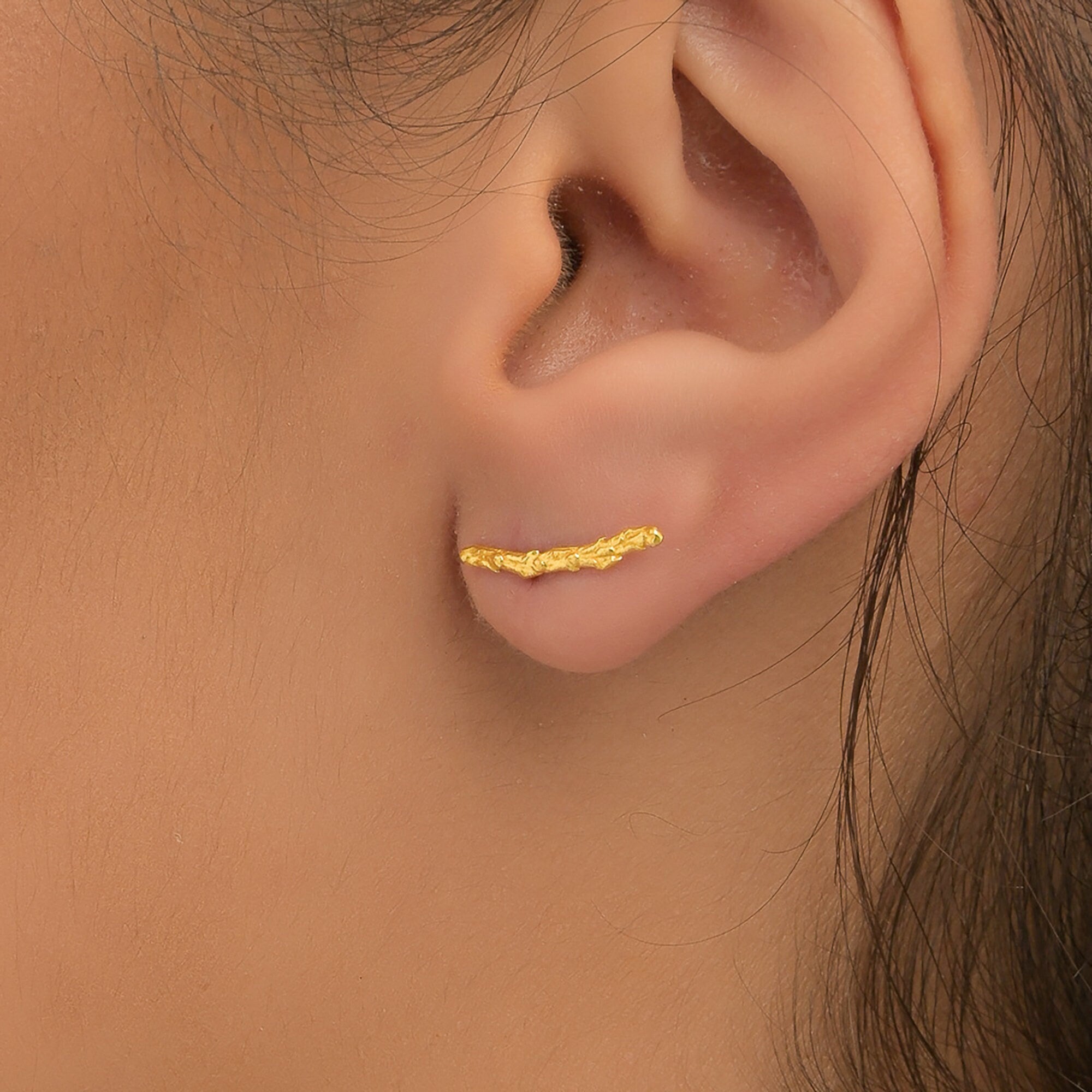 Twig Stud Earrings: Minimalist Juniper Branch - Sterling Silver & Gold