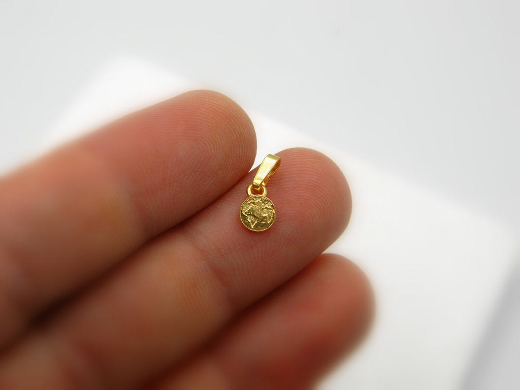 Solid Gold Pendant - Tiny Earth Globe Necklace | Minimalist Design Jewelry
