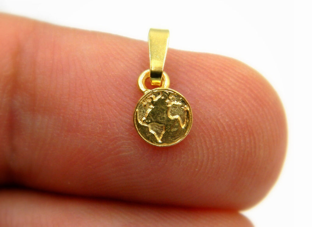 Solid Gold Pendant - Tiny Earth Globe Necklace | Minimalist Design Jewelry