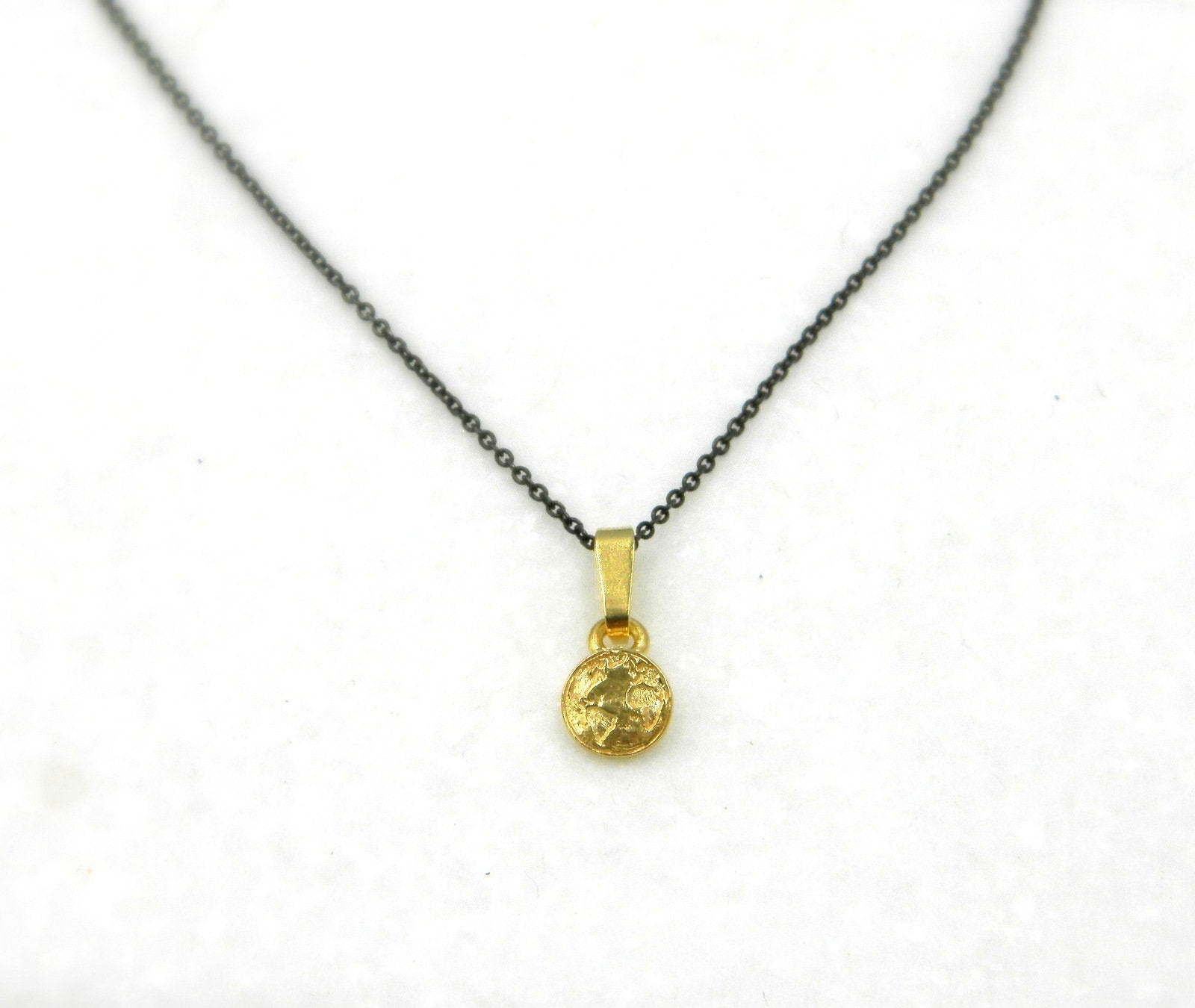 Solid Gold Earth Pendant - Minimalist Globe Design, 9k 14k 18k Gold Necklace