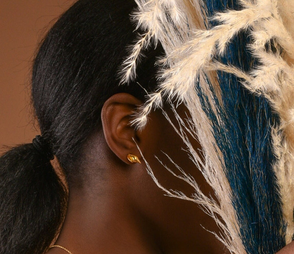 Gold Plated Stud Earrings – Minimalist Conch Sea Shell Jewelry in Sterling Silver