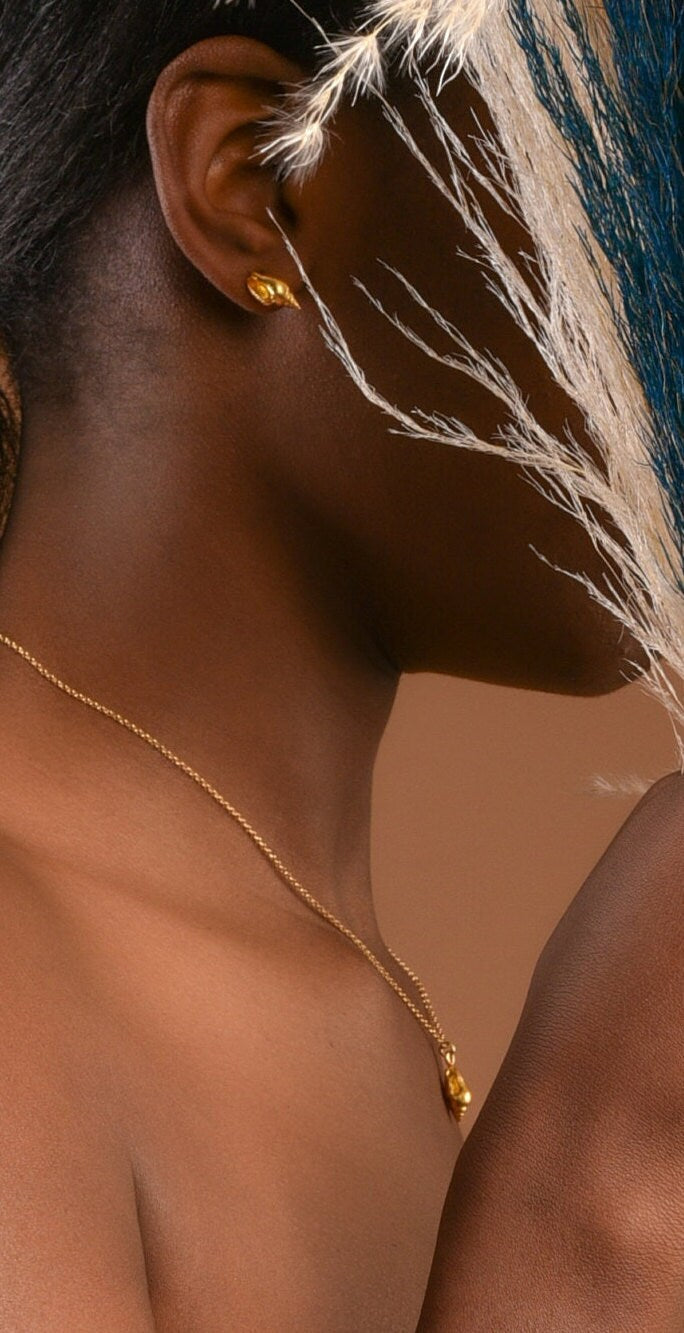 Sea Shell Pendant - Gold Plated Necklace with Tiny Conch Shell in Sterling Silver