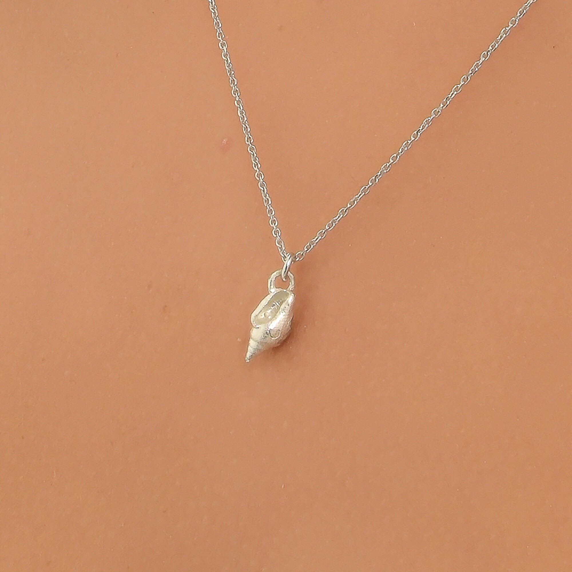 Sea Shell Pendant - Gold Plated Necklace with Tiny Conch Shell in Sterling Silver
