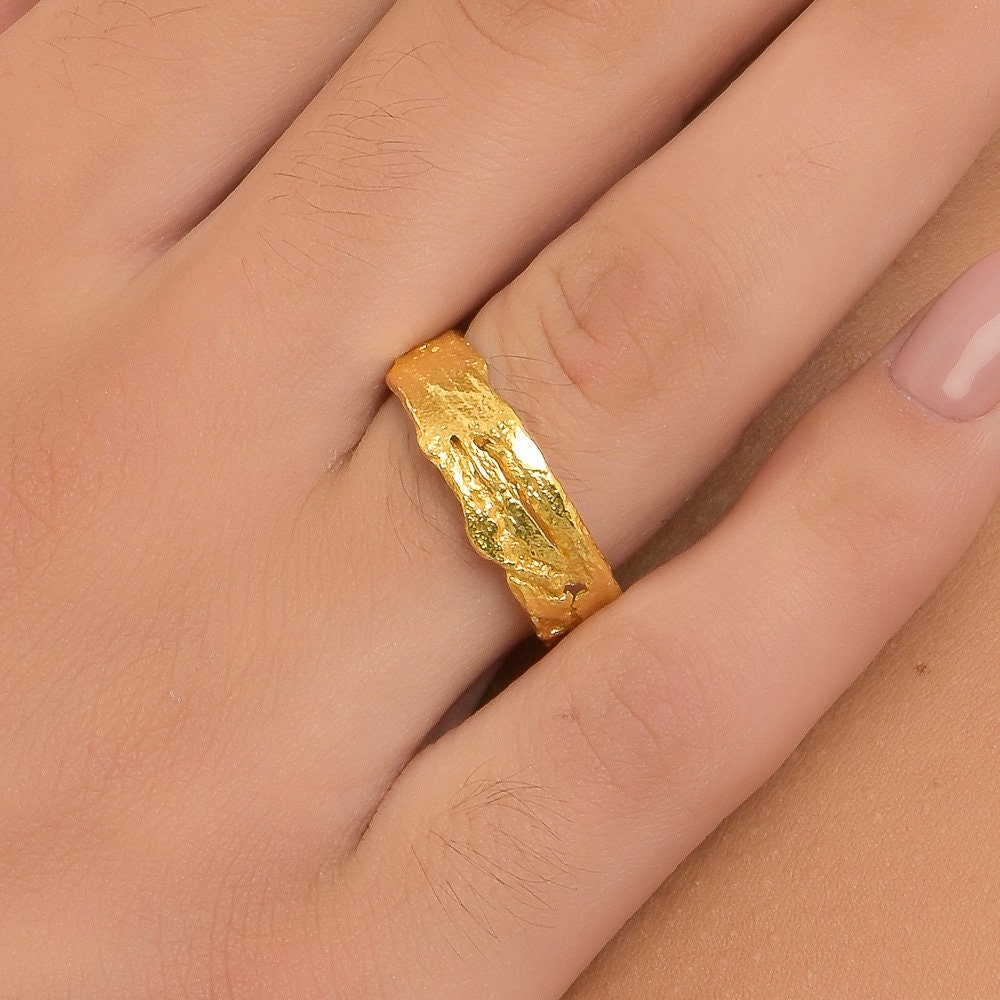 Citrus Tree Bark Ring: Recycled Silver with Gold Plating