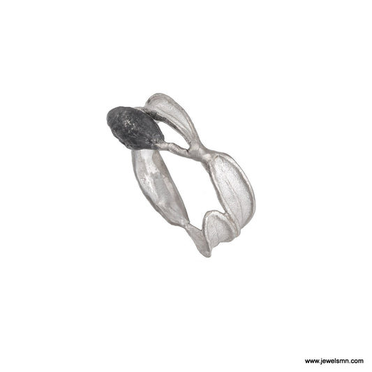 Nature inspired ring Sterling silver Real Olive leaf ring with black fruit.  Symbol of peace and protection. Made by Mother Nature Jewelry