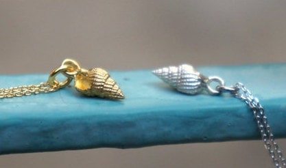 Minimal chain pendant,Real Sea Shell on sterling silver or 18k Gold plated on silver . Sea shell Tiny Pendant with chain
