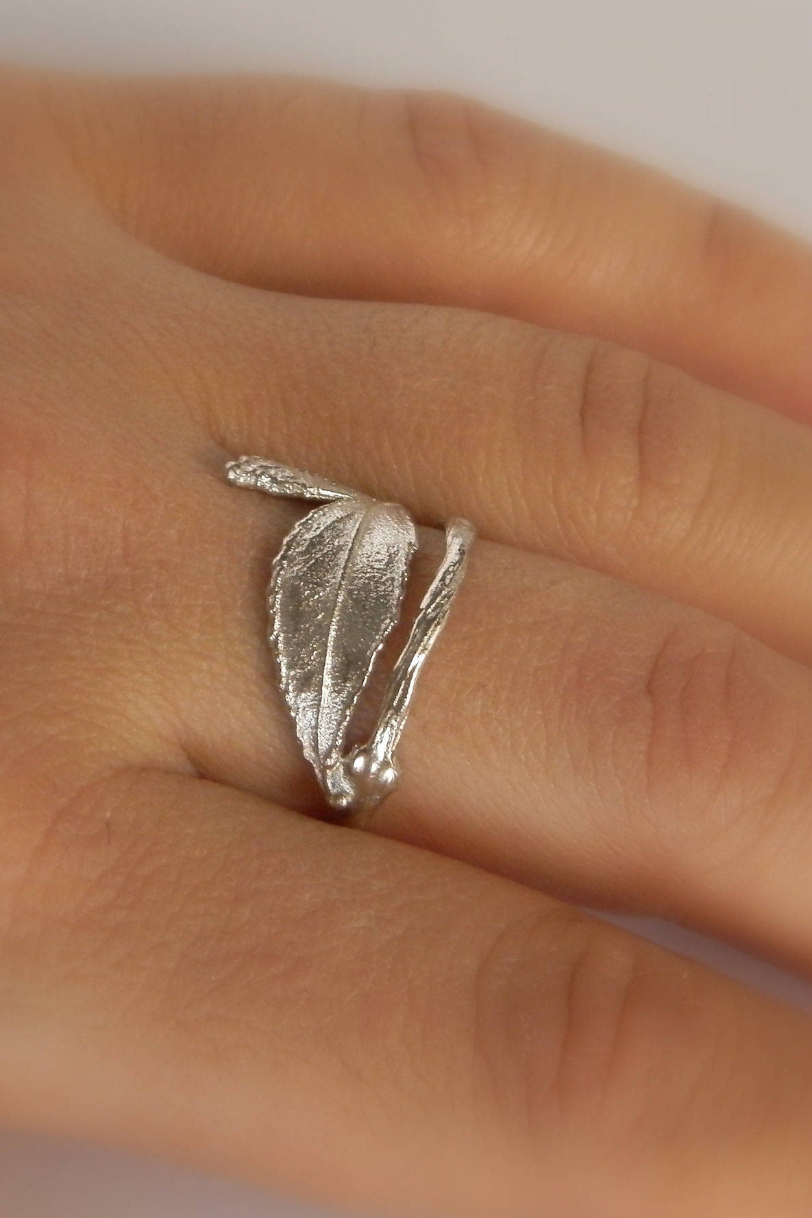 Silver Rose Ring, Sterling Silver or Gold-Plated Ring, Branch Ring, Gift for Her, Birthday Gift for Women, Handmade Silver Jewelry