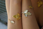 Nature-Inspired Rose Leaf Bracelet, Gold-Plated Silver (Adjustable)