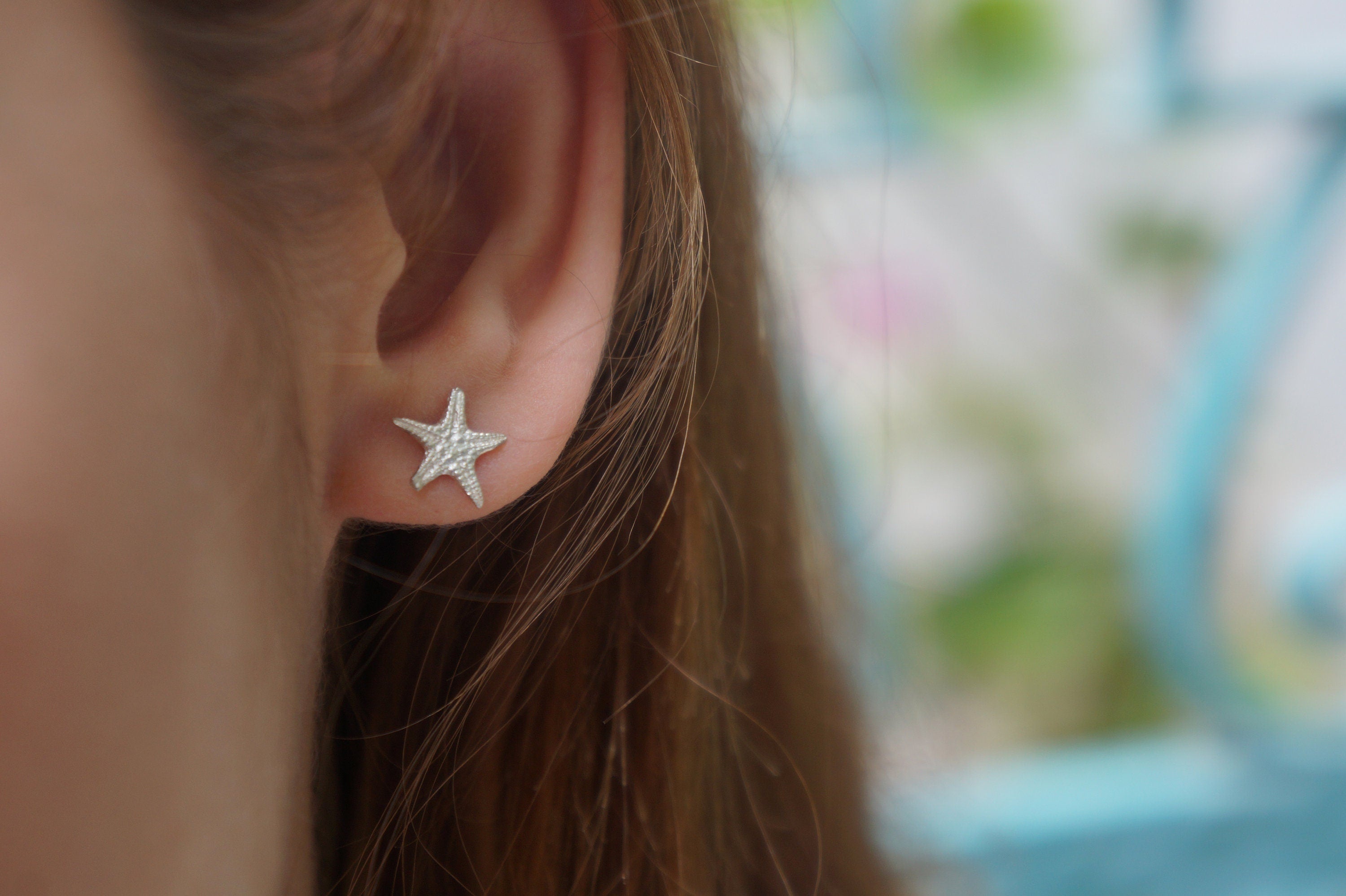 Solid Gold Stud Earrings – Handmade Starfish Studs in Yellow, White & Rose Gold